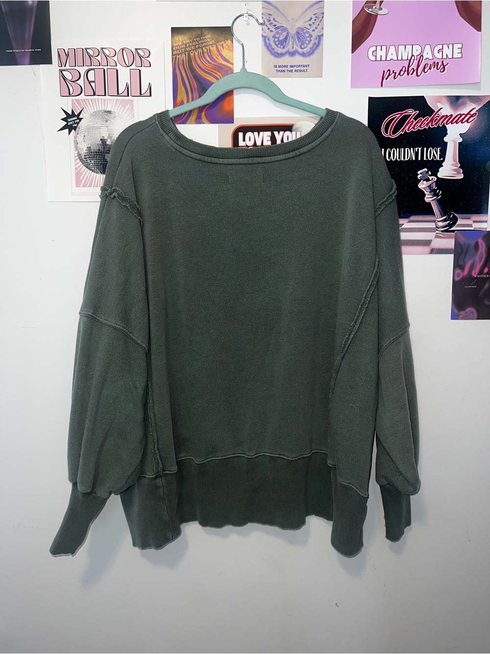 We The Free Washed Olive Green Raw-Edge Pullover Sweatshirt - Picture 6 of 6